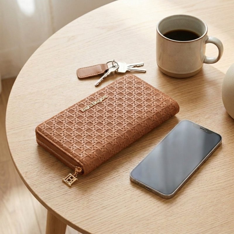 Laura Biagiotti Portefeuille Femme Grand en PU, Effet Tressé, avec Porte-Monnaie et Boîte Cadeau — intérieur