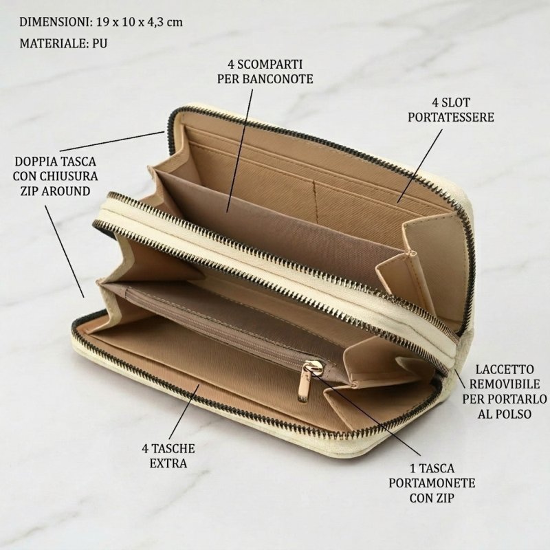 Laura Biagiotti Large Women's Wallet in PU, Woven Effect, with Coin Purse and Gift Box — front view