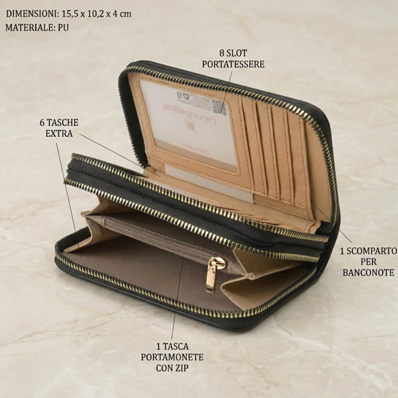 Laura Biagiotti Cartera de Mujer en PU, con Monedero y Cierre Perimetral, Textura Craquelada, con Caja de Regalo — vista 9