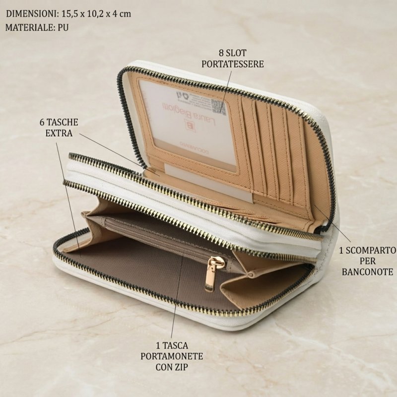 Laura Biagiotti Women's Wallet in PU, with Coin Purse and Zip-Around Closure, Crackle Texture, with Gift Box — view 21
