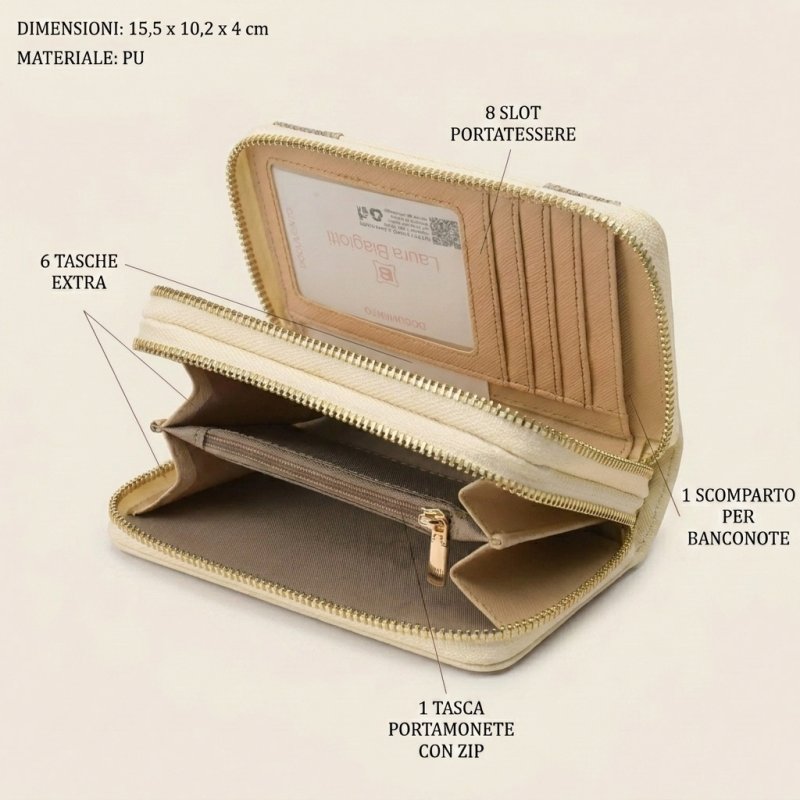 Laura Biagiotti Women's Wallet in PU, Gold Logo Design, With Coin Purse and Gift Box — view 15