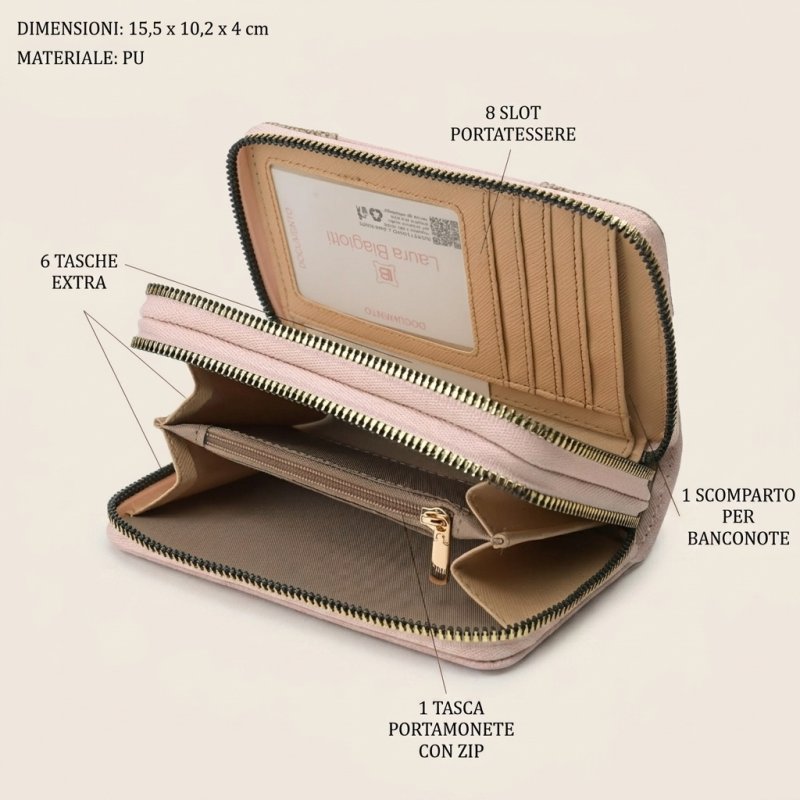 Laura Biagiotti Women's Wallet in PU, Gold Logo Design, With Coin Purse and Gift Box — back view