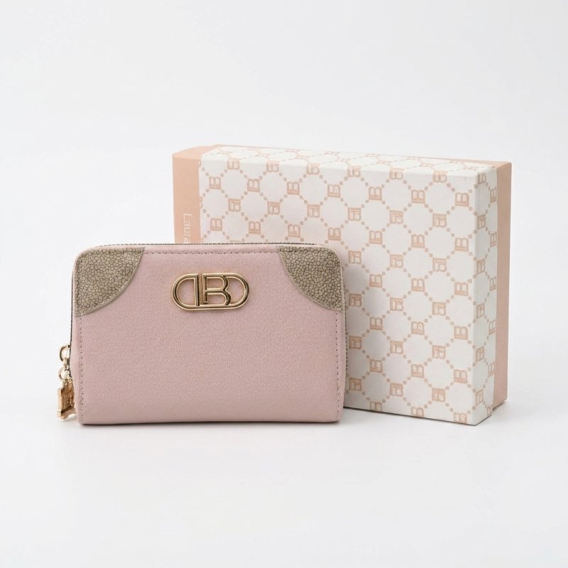 Laura Biagiotti Women's Wallet in PU, Gold Logo Design, With Coin Purse and Gift Box — logo detail