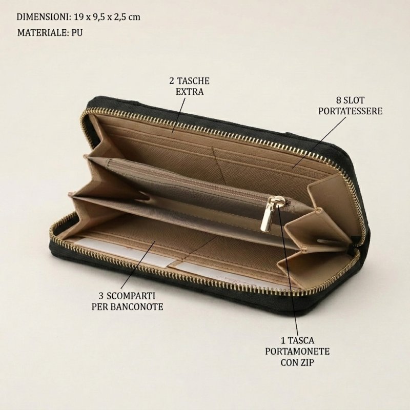 Laura Biagiotti Women's Wallet in PU, Gold Logo Design, With Coin Purse and Gift Box — back view