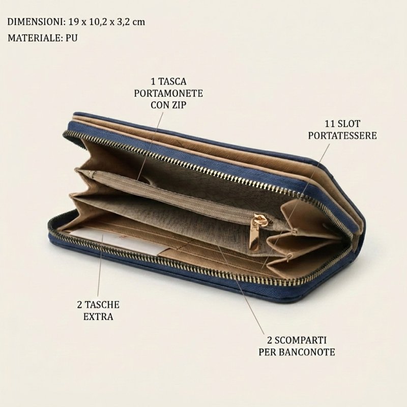 Laura Biagiotti Large Women's Wallet in PU, Mosaic Effect, With Coin Purse and Gift Box — back view