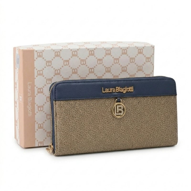Laura Biagiotti Cartera de Mujer Grande en PU, Efecto Mosaico, con Monedero y Caja de Regalo — detalle del logotipo