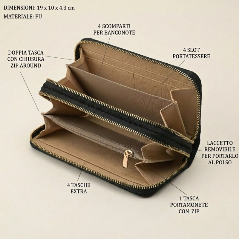Laura Biagiotti Large Women's Wallet in PU, Mosaic Effect, With Coin Purse and Gift Box — front view