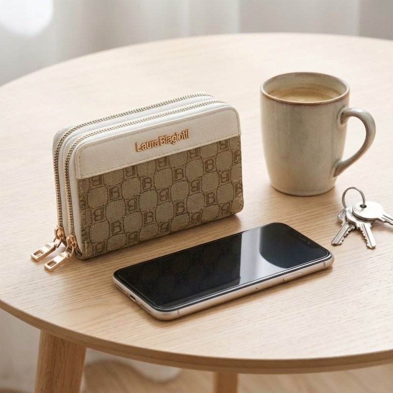 Laura Biagiotti Large Women's Wallet in PU and Logo Fabric, With Coin Purse and Gift Box — inside