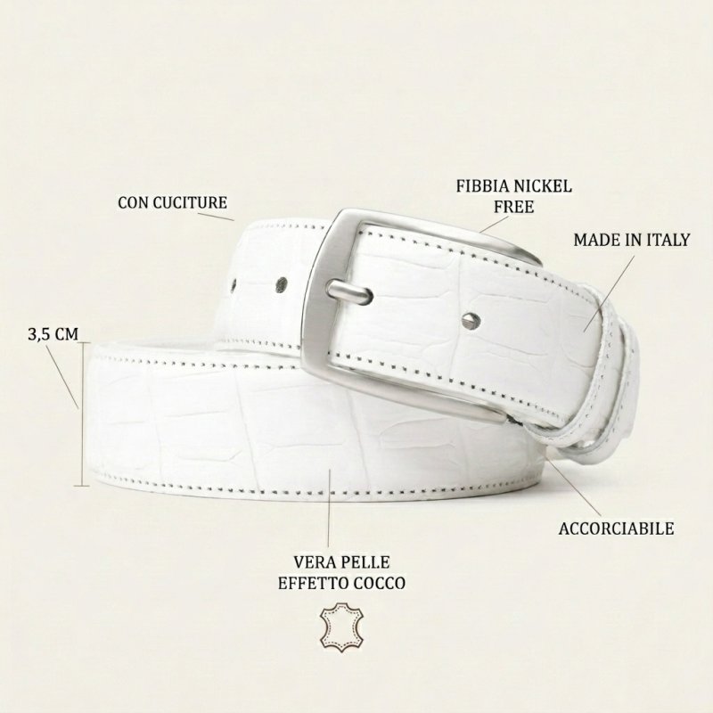 Conte Massimo Unisex Genuine Leather Belt, Croc-Embossed, Made in Italy, 3.5cm, With Box — view 9