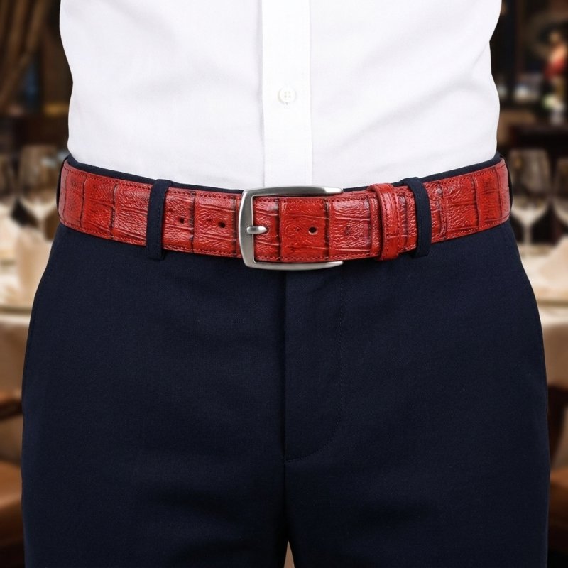 Conte Massimo Gürtel Unisex, Leder mit Kroko-Prägung, Nickelfreie Schnalle, Made in Italy, Höhe 3,5 cm, Box — Ansicht 25