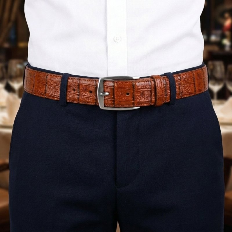 Conte Massimo Gürtel Unisex, Leder mit Kroko-Prägung, Nickelfreie Schnalle, Made in Italy, Höhe 3,5 cm, Box — Ansicht 32