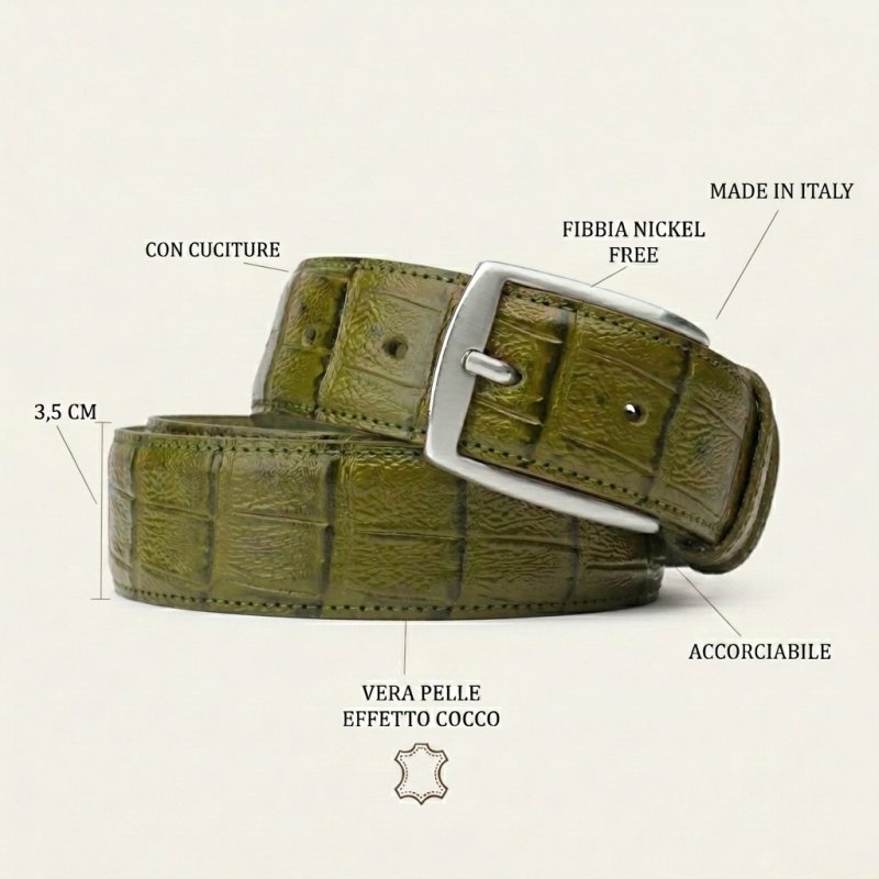 Conte Massimo Gürtel Unisex, Leder mit Kroko-Prägung, Nickelfreie Schnalle, Made in Italy, Höhe 3,5 cm, Box — Ansicht 37