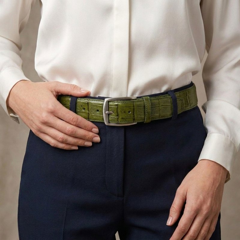 Conte Massimo Gürtel Unisex, Leder mit Kroko-Prägung, Nickelfreie Schnalle, Made in Italy, Höhe 3,5 cm, Box — Ansicht 40