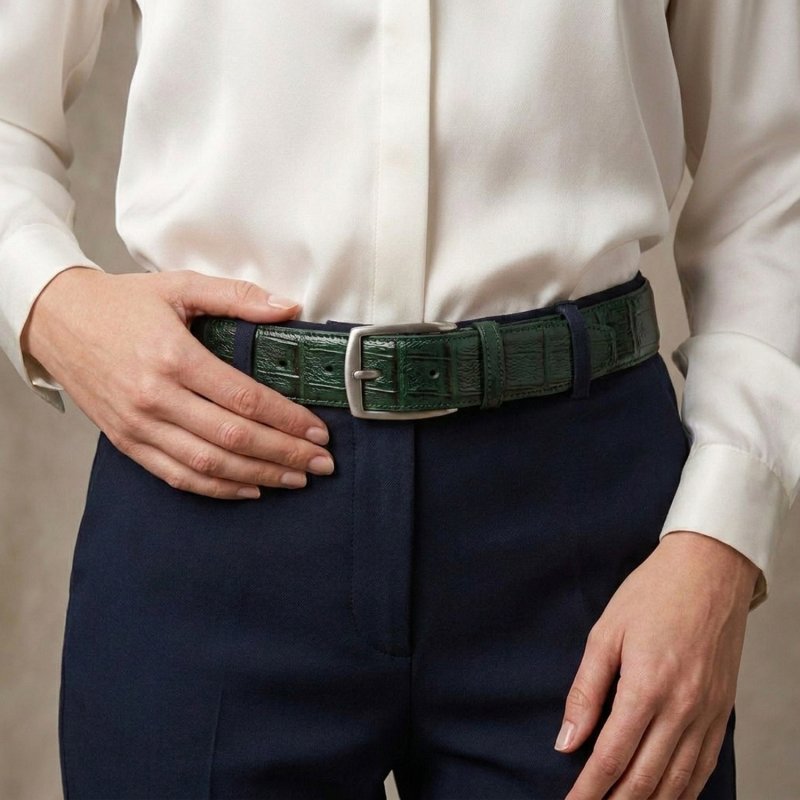 Conte Massimo Gürtel Unisex, Leder mit Kroko-Prägung, Nickelfreie Schnalle, Made in Italy, Höhe 3,5 cm, Box — Ansicht 47