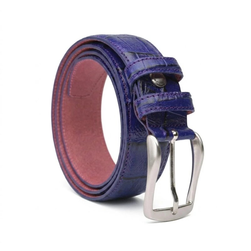 Conte Massimo Gürtel Unisex, Leder mit Kroko-Prägung, Nickelfreie Schnalle, Made in Italy, Höhe 3,5 cm, Box — Ansicht 50