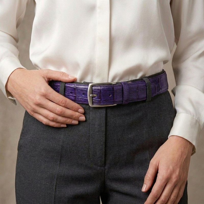 Conte Massimo Gürtel Unisex, Leder mit Kroko-Prägung, Nickelfreie Schnalle, Made in Italy, Höhe 3,5 cm, Box — Ansicht 54