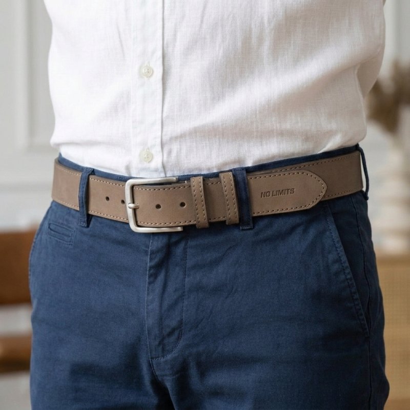No Limits Ceinture Homme en Cuir Véritable Effet Nubuck Made in Italy, Élégante, Raccourcissable, Avec Boîte, Haute… — vue 10
