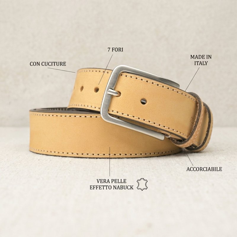 No Limits Ceinture Homme en Cuir Véritable Effet Nubuck Made in Italy, Élégante, Raccourcissable, Avec Boîte, Haute… — vue 16