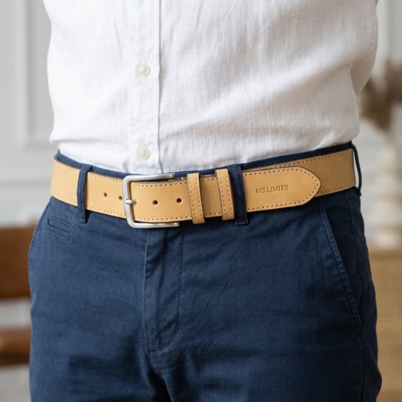 No Limits Ceinture Homme en Cuir Véritable Effet Nubuck Made in Italy, Élégante, Raccourcissable, Avec Boîte, Haute… — vue 17