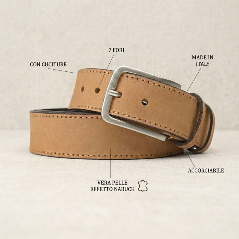 No Limits Ceinture Homme en Cuir Véritable Effet Nubuck Made in Italy, Élégante, Raccourcissable, Avec Boîte, Haute… — vue 44