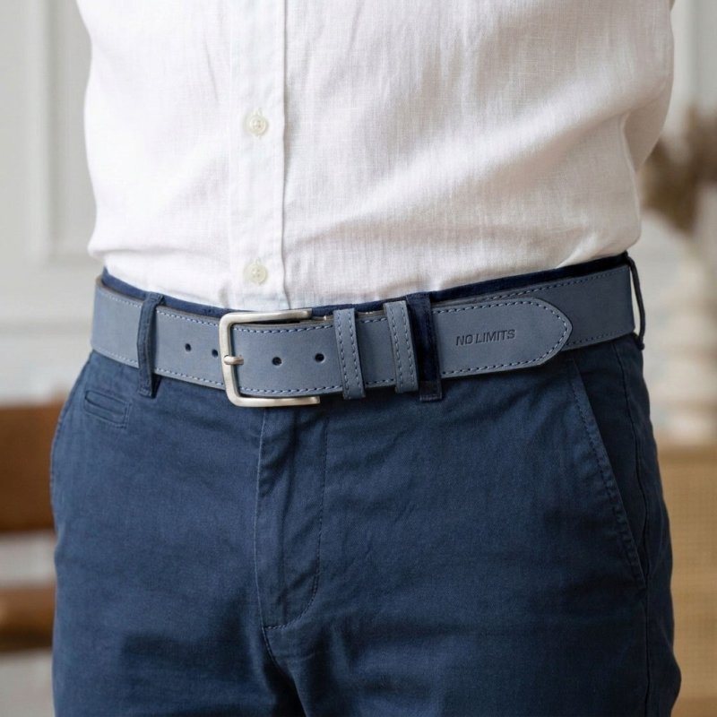 No Limits Ceinture Homme en Cuir Véritable Effet Nubuck Made in Italy, Élégante, Raccourcissable, Avec Boîte, Haute… — vue 52