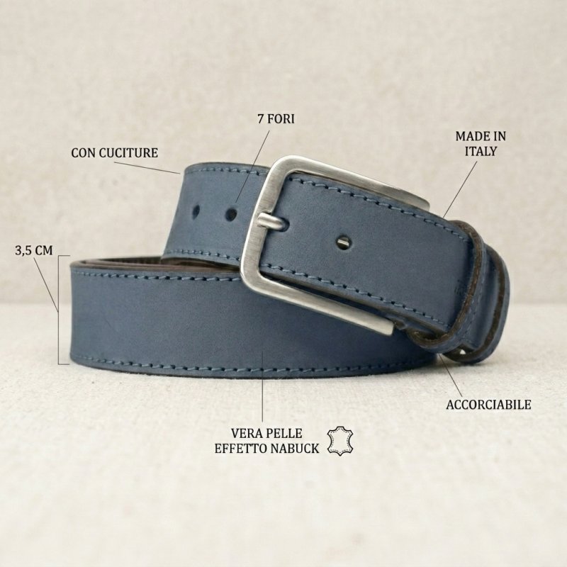 No Limits Ceinture Homme en Cuir Véritable Effet Nubuck Made in Italy, Élégante, Raccourcissable, Avec Boîte, Haute… — vue 51
