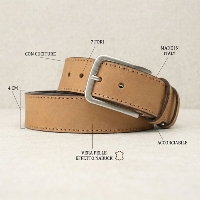 No Limits Ceinture Homme en Cuir Véritable Effet Nubuck Made in Italy, Élégante, Raccourcissable, Avec Boîte, Haute… — vue 44