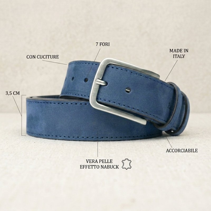 No Limits Ceinture Homme en Cuir Véritable Effet Nubuck Made in Italy, Élégante, Raccourcissable, Avec Boîte, Haute… — vue 58