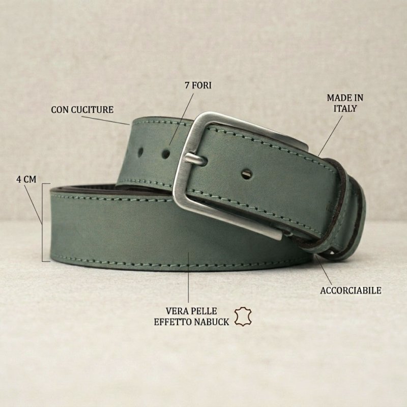 No Limits Ceinture Homme en Cuir Véritable Effet Nubuck Made in Italy, Élégante, Raccourcissable, Avec Boîte, … — vue de face