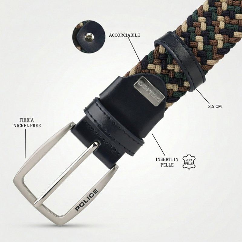 Police Ceinture Élastique Tressée Unisexe, Inserts Cuir, Boucle Sans Nickel, Raccourcissable, 3,5 cm, Boîte — vue 39