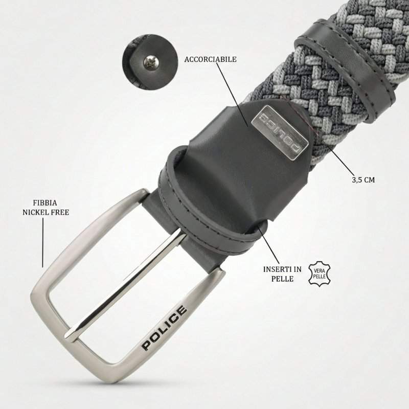 Police Ceinture Élastique Tressée Unisexe, Inserts Cuir, Boucle Sans Nickel, Raccourcissable, 3,5 cm, Boîte — vue 63