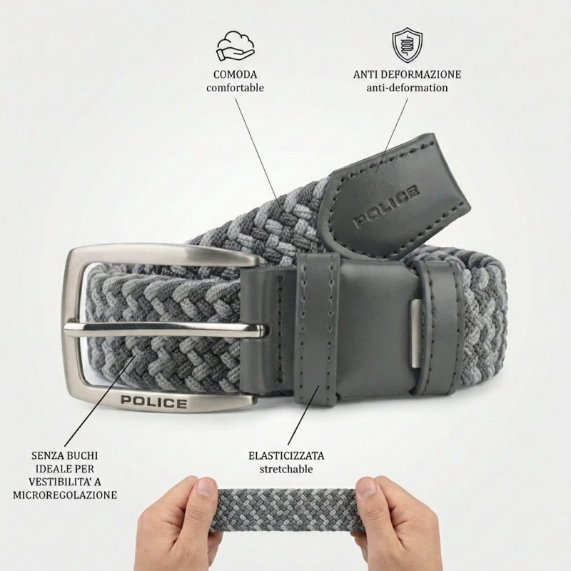 Police Elastic Woven Belt Unisex, Genuine Leather Inserts, Nickel-Free Buckle, 3.5cm, With Box — view 62