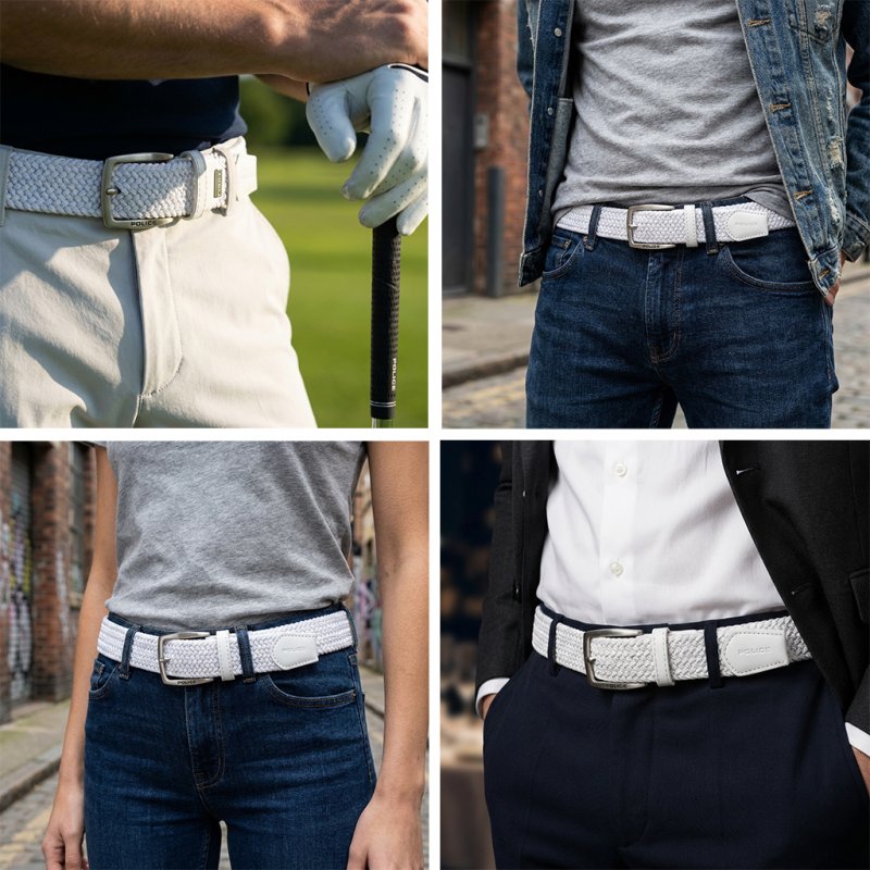 Police Cinturón Elástico Trenzado Unisex, Detalles en Piel, Hebilla Sin Níquel, Acortable, Alto 3,5 cm, Caja — vista 70