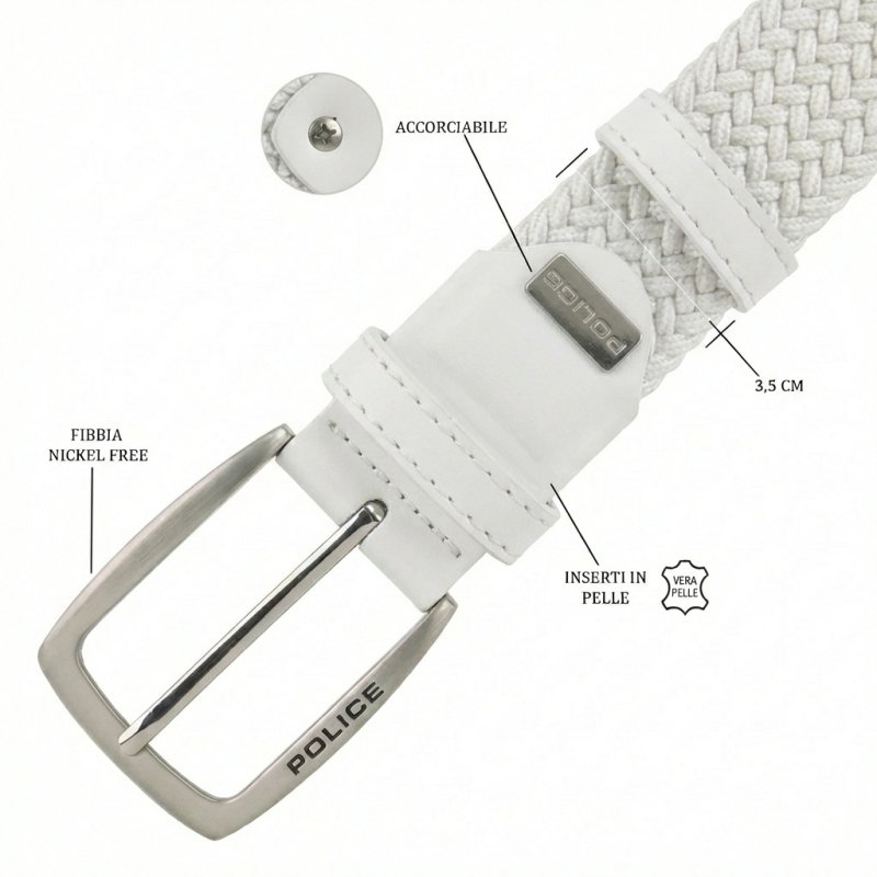 Police Cinturón Elástico Trenzado Unisex, Detalles en Piel, Hebilla Sin Níquel, Acortable, Alto 3,5 cm, Caja — vista 69