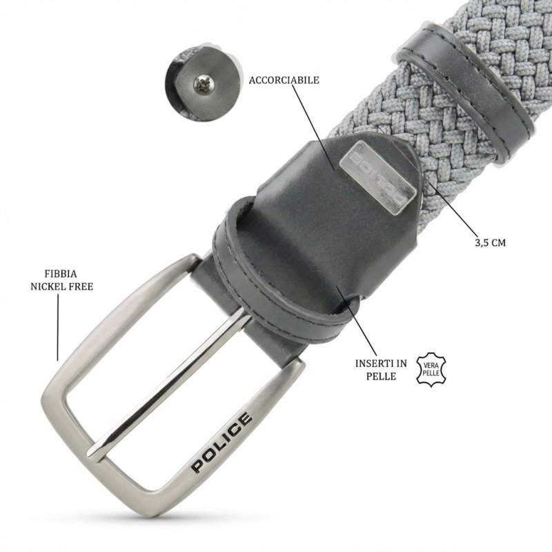 Police Ceinture Élastique Tressée Unisexe, Inserts Cuir, Boucle Sans Nickel, Raccourcissable, 3,5 cm, Boîte — vue 75