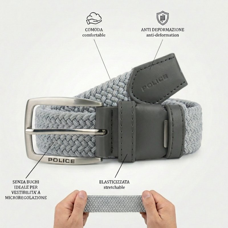 Police Elastic Woven Belt Unisex, Genuine Leather Inserts, Nickel-Free Buckle, 3.5cm, With Box — view 74