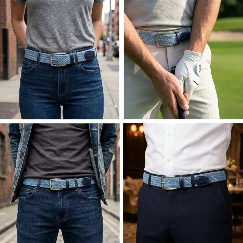 Police Ceinture Élastique Tressée Unisexe, Inserts Cuir, Boucle Sans Nickel, Raccourcissable, 3,5 cm, Boîte — vue 94
