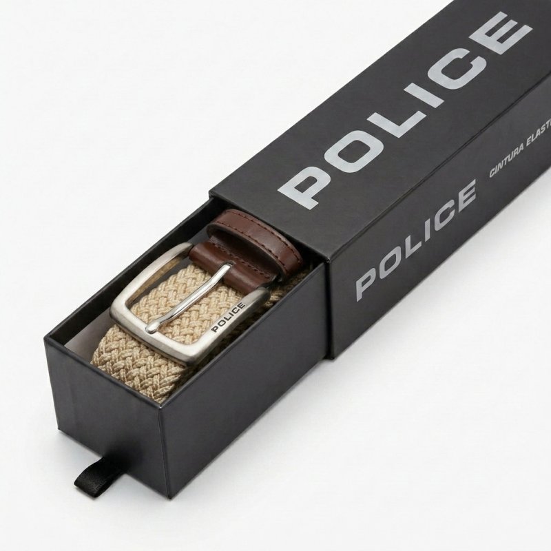 Police Cinturón Elástico Trenzado Unisex, Detalles en Piel, Hebilla Sin Níquel, Acortable, Alto 3,5 cm, Caja — vista 107