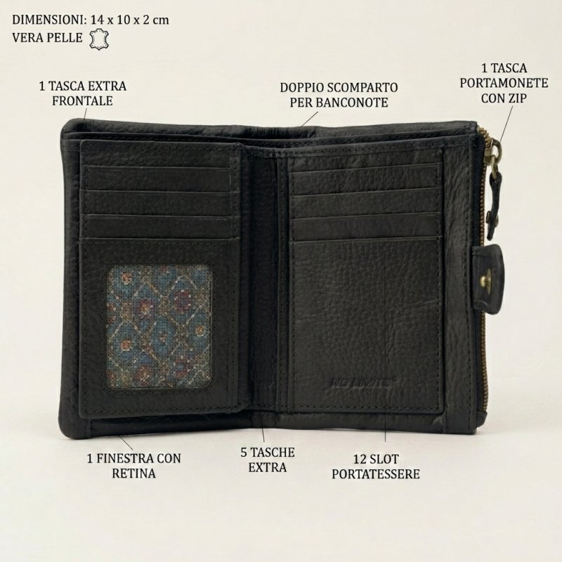 No Limits Cartera de Mujer Pequeña en Piel Auténtica, Portatarjetas con Compartimento para Monedas y Caja de Rega… — vista 44