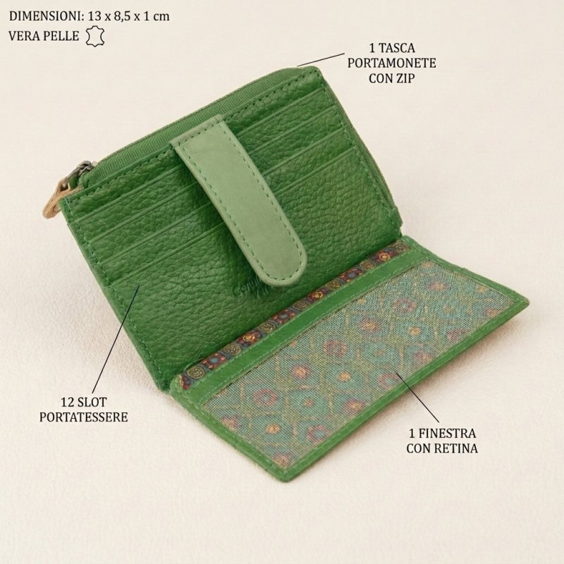 No Limits Unisex Slim Wallet in Genuine Leather, Small Credit Card Holder With 12 Slots and Zip, With Box — back view