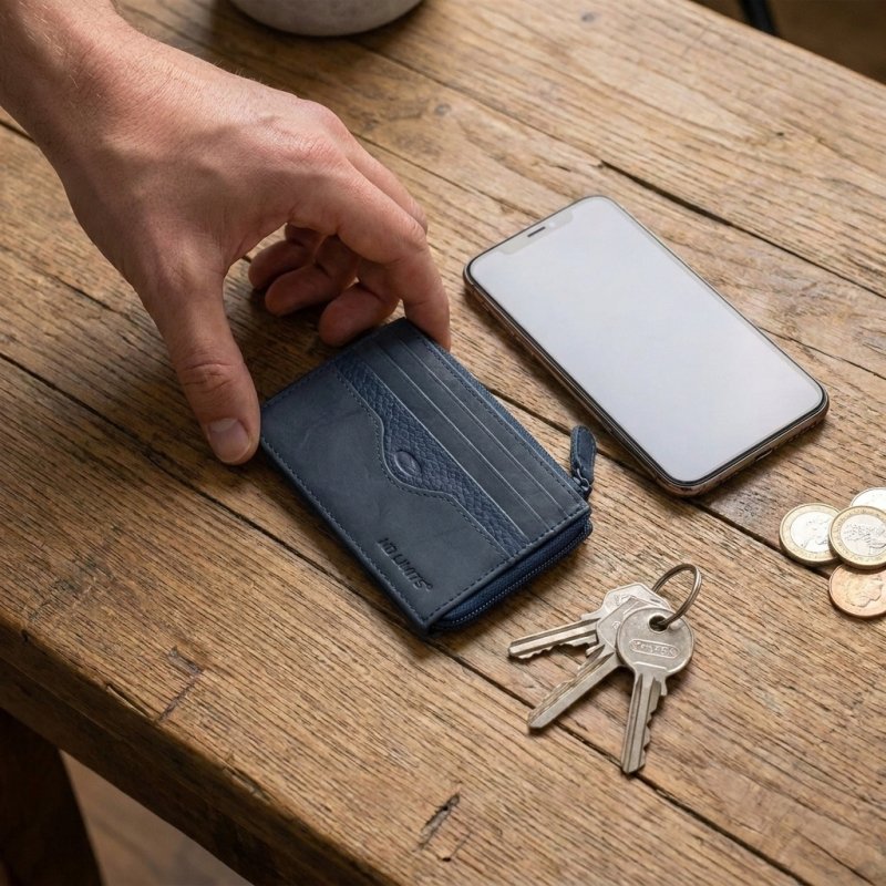 No Limits Cartera Slim Hombre Mujer en Piel Auténtica, Pequeño Portatarjetas con 12 Ranuras y Cremallera, con Caja — vista 29