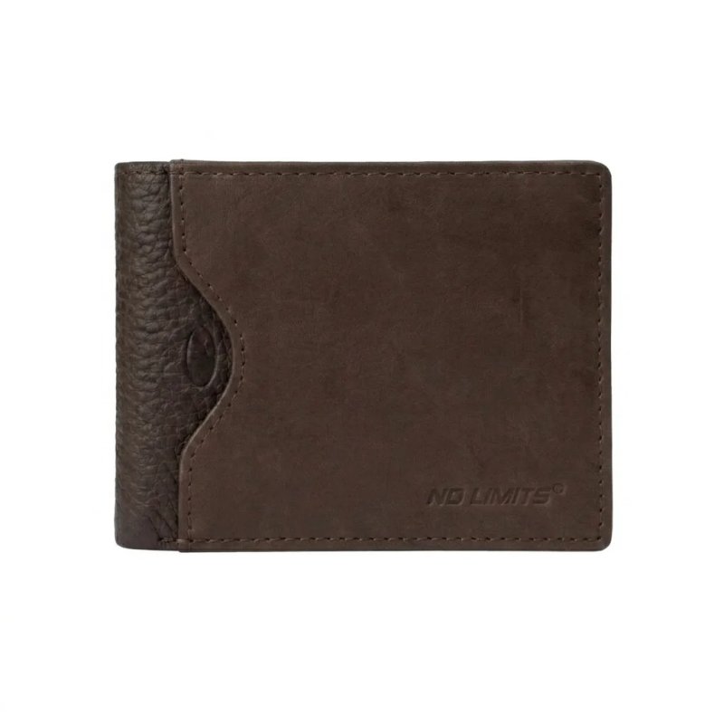 No Limits Men's Slim Wallet in Genuine Leather, With Coin Purse, Card Compartments, Elegant With Box — logo detail