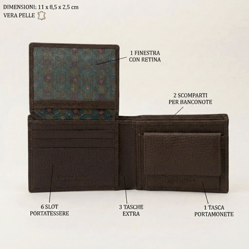 No Limits Cartera Slim Hombre en Piel Auténtica, con Portamonedas, Compartimentos para Tarjetas, Elegante con Caja — vista 8