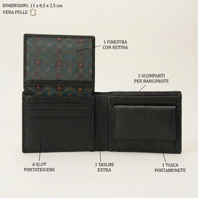 No Limits Men's Slim Wallet in Genuine Leather, With Coin Purse, Card Compartments, Elegant With Box — view 38