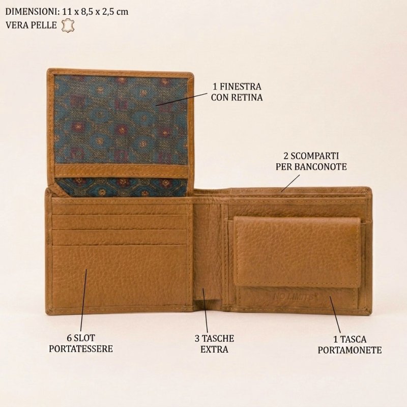 No Limits Men's Slim Wallet in Genuine Leather, With Coin Purse, Card Compartments, Elegant With Box — view 48