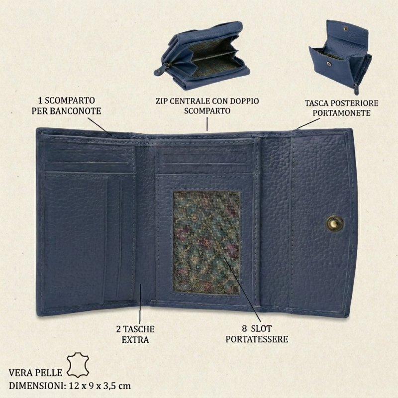 No Limits Women's Genuine Leather Wallet, Small Purse, Multiple Compartments & Gift Box — back view