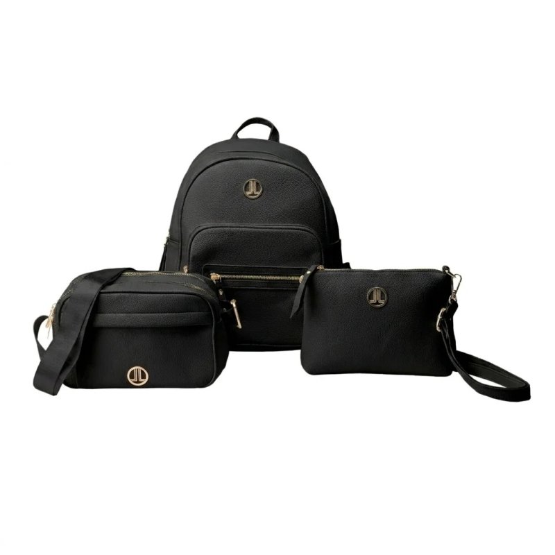 LANCETTI Damen-Taschenset 3-teilig, Rucksack, Tasche und Pochette, verstellbarer Riemen, PU, elegante Details — Ansicht 11