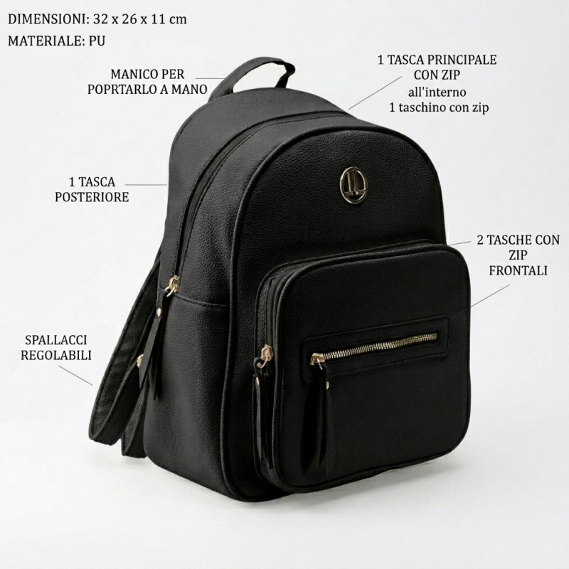 LANCETTI Damen-Taschenset 3-teilig, Rucksack, Tasche und Pochette, verstellbarer Riemen, PU, elegante Details — Ansicht 15