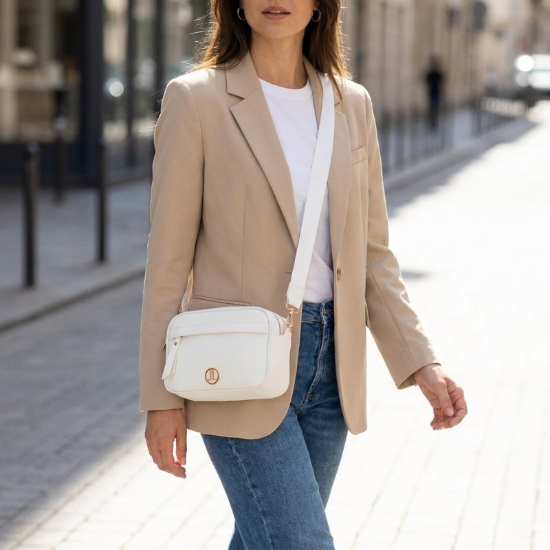 LANCETTI Sac Femme Bandoulière en PU, avec Bandoulière Réglable, Sac Moyen à Double Fermeture Zippée, Élégant — vue arrière