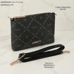 LANCETTI Women's Clutch in PU, with Adjustable and Removable Strap, Small and Slim, with Zip, Elegant 2